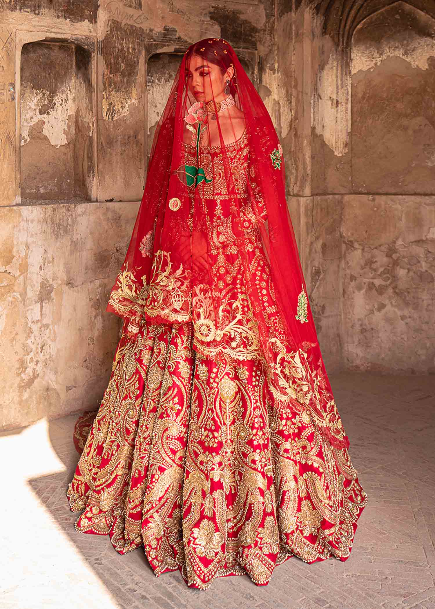 Crimson Red Naqshi Aari Raw Silk Anarkali (3-Piece) - Image 8