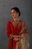 Crimson Red Embroidered Silk Chanderi Anarkali (3-Piece) - Image 11