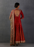 Crimson Red Embroidered Silk Chanderi Anarkali (3-Piece) - Image 4