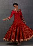 Crimson Red Embroidered Silk Chanderi Anarkali (3-Piece) - Image 7