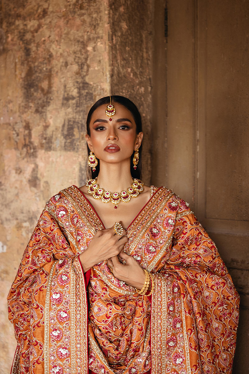 Pakistani Rust Hand-Embroidered Silk Anarkali Dress (2-Piece) - Image 2