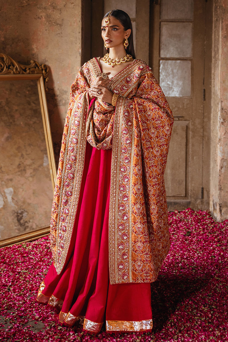 Pakistani Rust Hand-Embroidered Silk Anarkali Dress (2-Piece) - Image 3