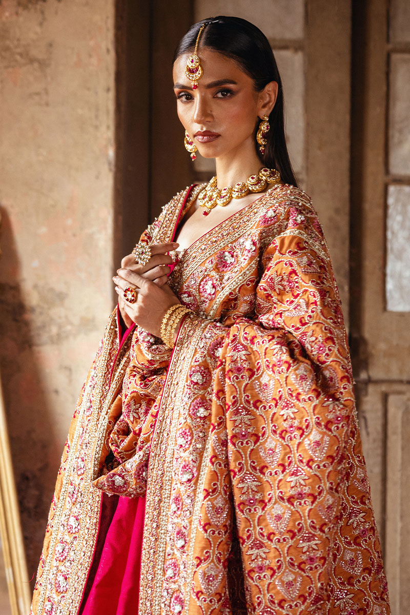 Pakistani Rust Hand-Embroidered Silk Anarkali Dress (2-Piece) - Image 4