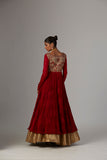 Red Embroidered Silk & Lame Anarkali Dress (2-Piece) - Image 10