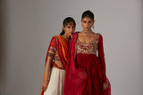 Red Embroidered Silk & Lame Anarkali Dress (2-Piece) - Image 12