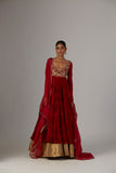 Red Embroidered Silk & Lame Anarkali Dress (2-Piece) - Image 13