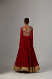 Red Embroidered Silk & Lame Anarkali Dress (2-Piece) - Image 16