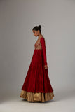 Red Embroidered Silk & Lame Anarkali Dress (2-Piece) - Image 17