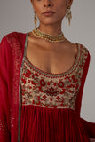 Red Embroidered Silk & Lame Anarkali Dress (2-Piece) - Image 18
