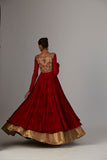 Red Embroidered Silk & Lame Anarkali Dress (2-Piece) - Image 4