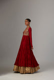Red Embroidered Silk & Lame Anarkali Dress (2-Piece) - Image 5