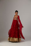 Red Embroidered Silk & Lame Anarkali Dress (2-Piece) - Image 7