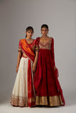 Red Embroidered Silk & Lame Anarkali Dress (2-Piece) - Image 8