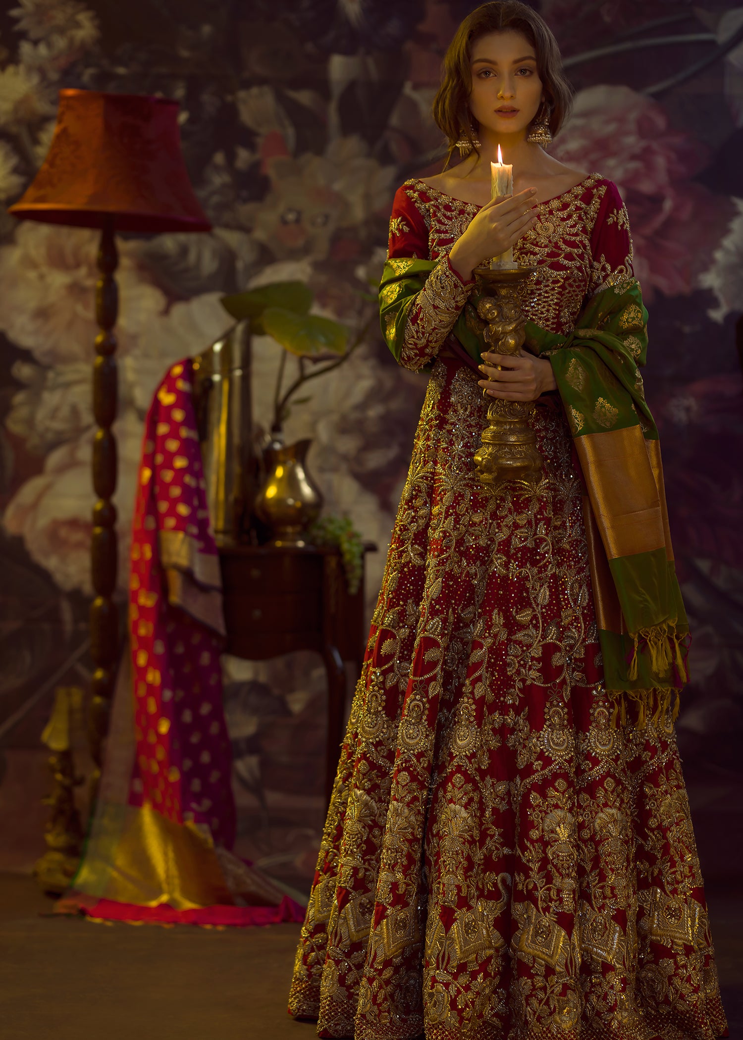 Red Zardozi Silk Anarkali Dress (2-Piece) - Image 1