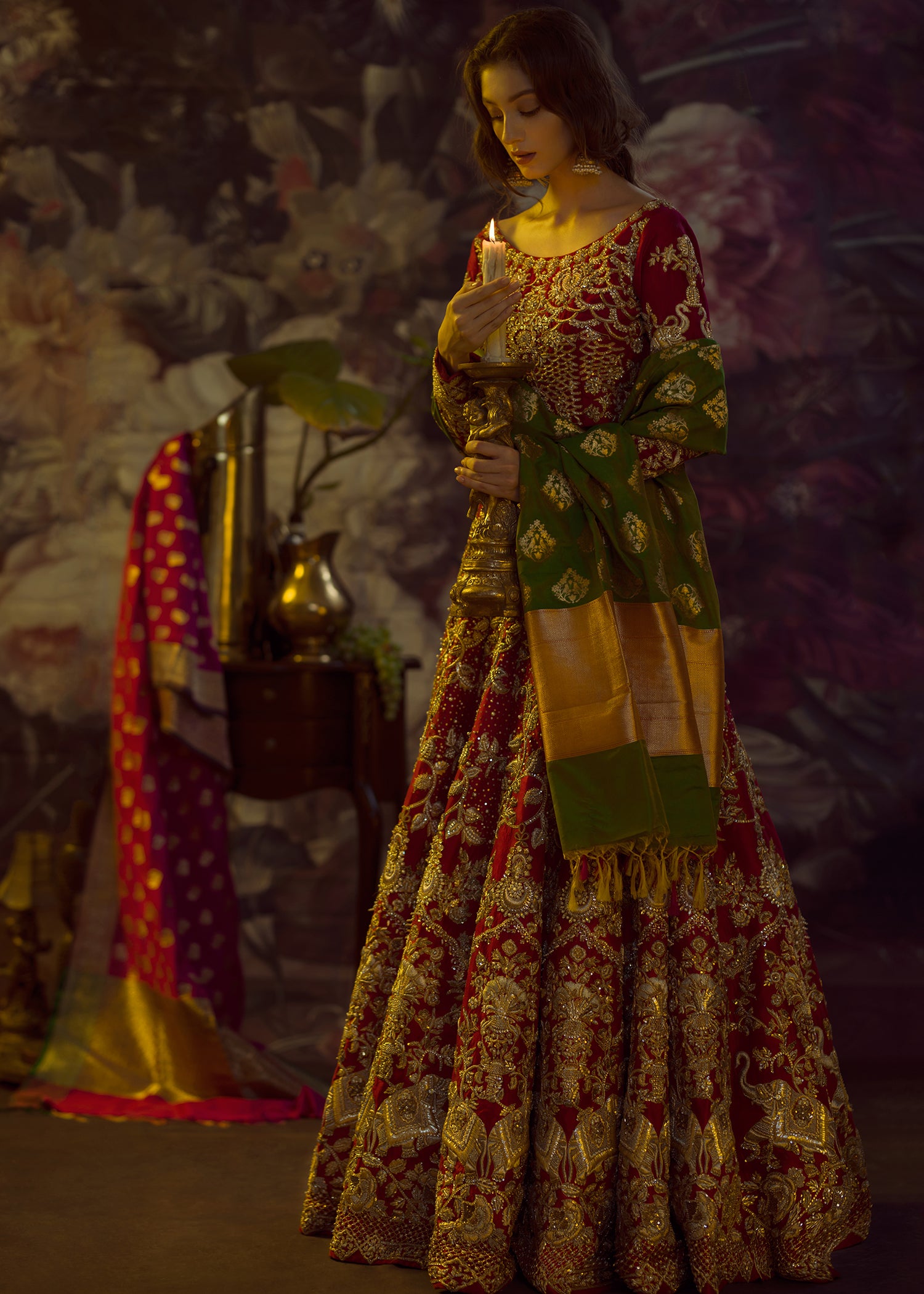 Red Zardozi Silk Anarkali Dress (2-Piece) - Image 2