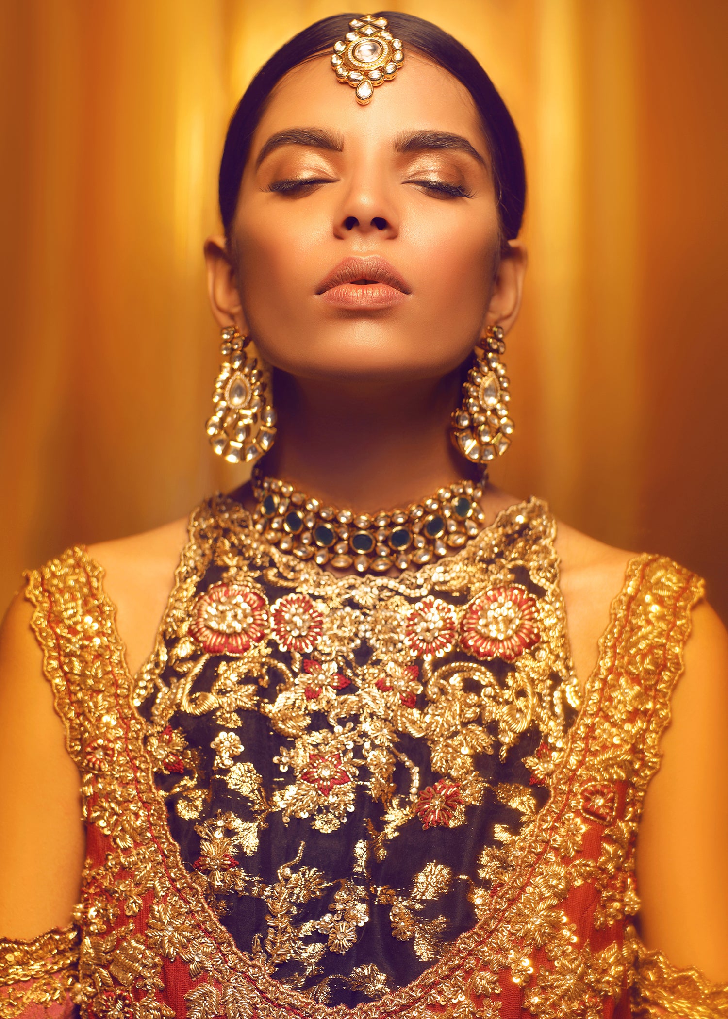 Deep Red Gold Embroidered Net Silk Anarkali (2-Piece) - Image 4