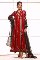 Red Hand Block Printed Cotton Net Angharka (2-Piece) - Image 4