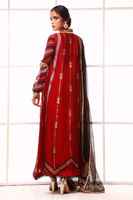 Red Hand Block Printed Cotton Net Angharka (2-Piece) - Image 5