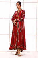 Red Hand Block Printed Cotton Net Angharka (2-Piece) - Image 6