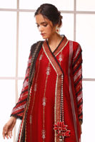 Red Hand Block Printed Cotton Net Angharka (2-Piece) - Image 8