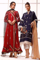 Red Hand Block Printed Cotton Net Angharka (2-Piece) - Image 9