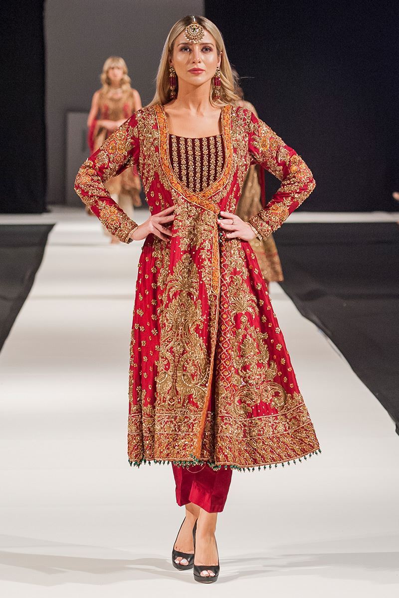 Red Embroidered Raw Silk Angarkha (2-Piece) - Image 1