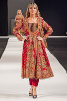 Red Embroidered Raw Silk Angarkha (2-Piece) - Image 2