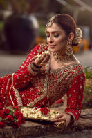 Crimson Embroidered Silk Net Angrakha Dress (3-Piece) - Image 10