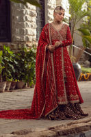 Crimson Embroidered Silk Net Angrakha Dress (3-Piece) - Image 2