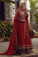 Crimson Embroidered Silk Net Angrakha Dress (3-Piece) - Image 3