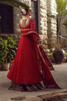 Crimson Embroidered Silk Net Angrakha Dress (3-Piece) - Image 4