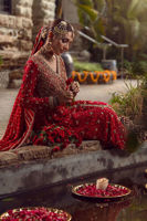 Crimson Embroidered Silk Net Angrakha Dress (3-Piece) - Image 5