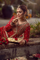 Crimson Embroidered Silk Net Angrakha Dress (3-Piece) - Image 6