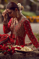 Crimson Embroidered Silk Net Angrakha Dress (3-Piece) - Image 7