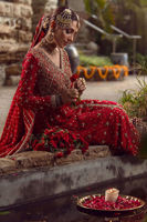 Crimson Embroidered Silk Net Angrakha Dress (3-Piece) - Image 8