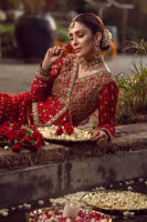 Crimson Embroidered Silk Net Angrakha Dress (3-Piece) - Image 9