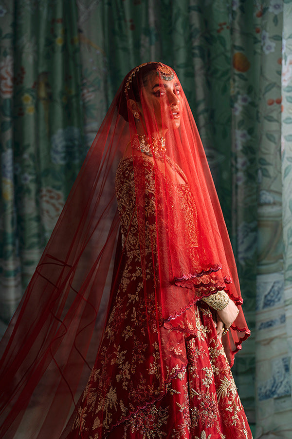 Indian Ruby Red Embroidered Silk Angrakha Dress (2-Piece) - Image 3