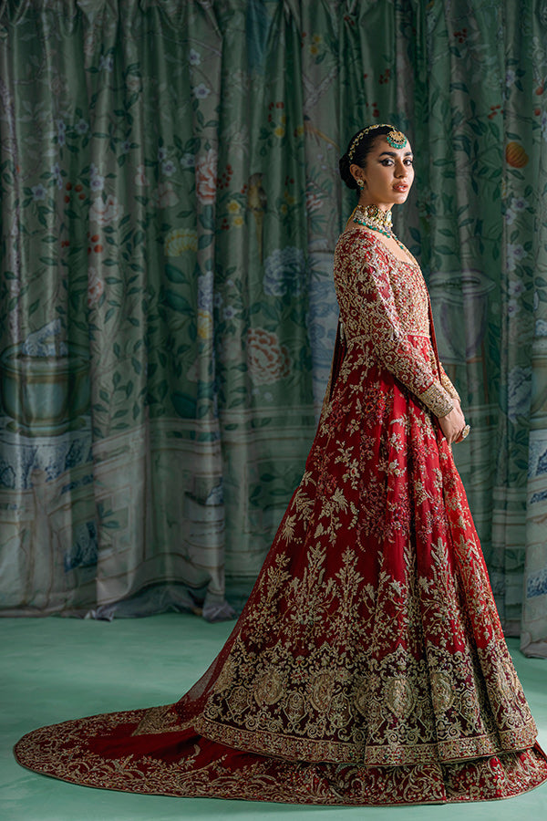 Indian Ruby Red Embroidered Silk Angrakha Dress (2-Piece) - Image 5