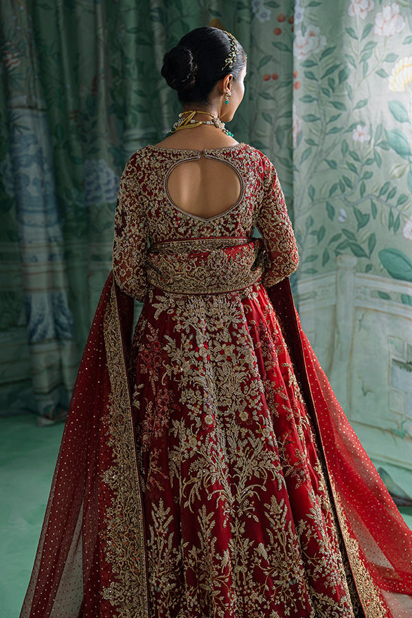 Indian Ruby Red Embroidered Silk Angrakha Dress (2-Piece) - Image 9