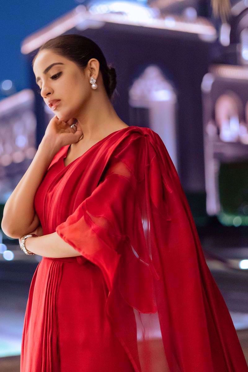 Pakistani Red Silk Cape Gown (1-Pc) - Image 1