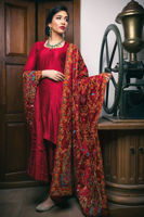 Pakistani Deep Red Kashmiri Hand-Embroidered Wool Chaddar (1-Pc) - Image 3