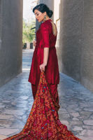 Pakistani Deep Red Kashmiri Hand-Embroidered Wool Chaddar (1-Pc) - Image 4