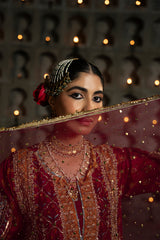 Red Mukesh Net Dupatta with Gota Fringes (1-Pc) - Image 2