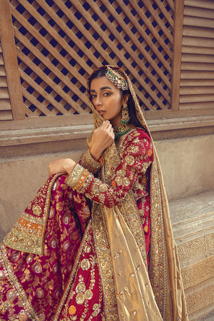 Pakistani Crimson Zardozi Brocade Farshi Dress (3-Piece) - Image 2