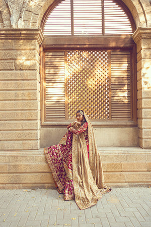 Pakistani Crimson Zardozi Brocade Farshi Dress (3-Piece) - Image 5