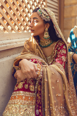 Pakistani Crimson Zardozi Brocade Farshi Dress (3-Piece) - Image 7