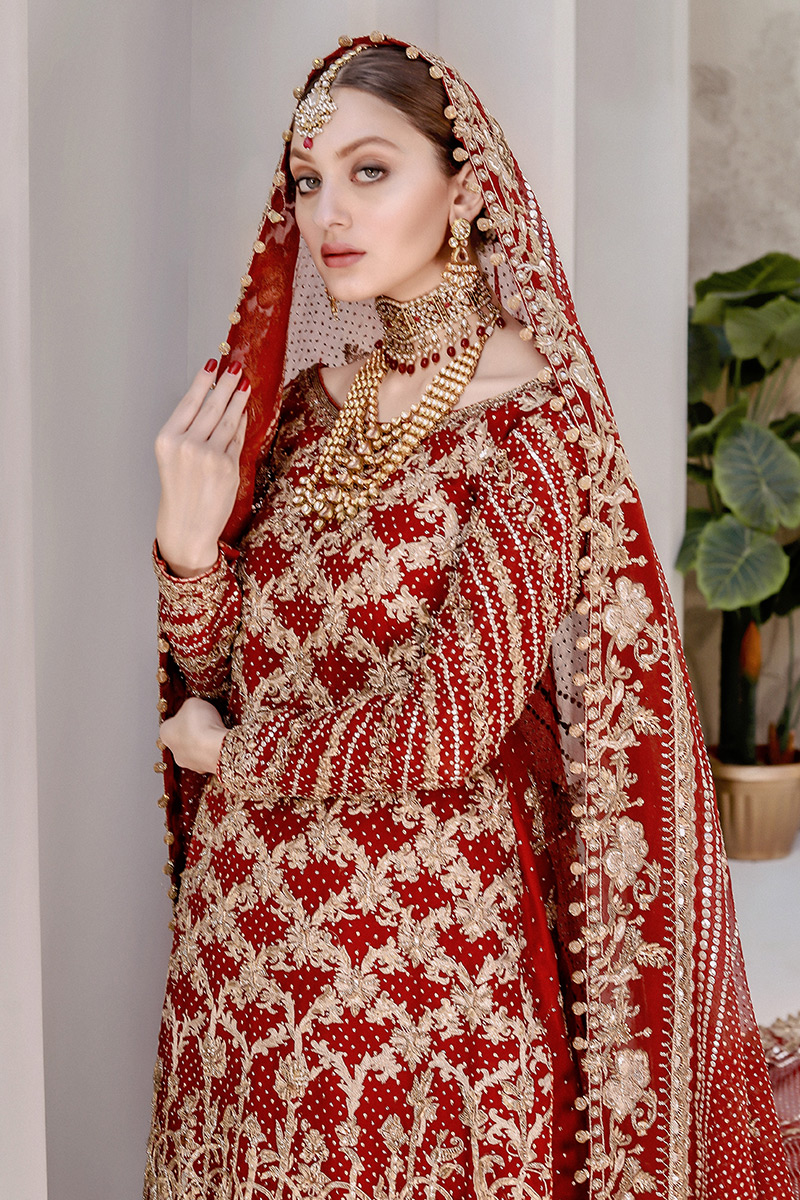 Red Tilla Zardozi Organza Bridal Farshi Gharara (3-Piece) - Image 4