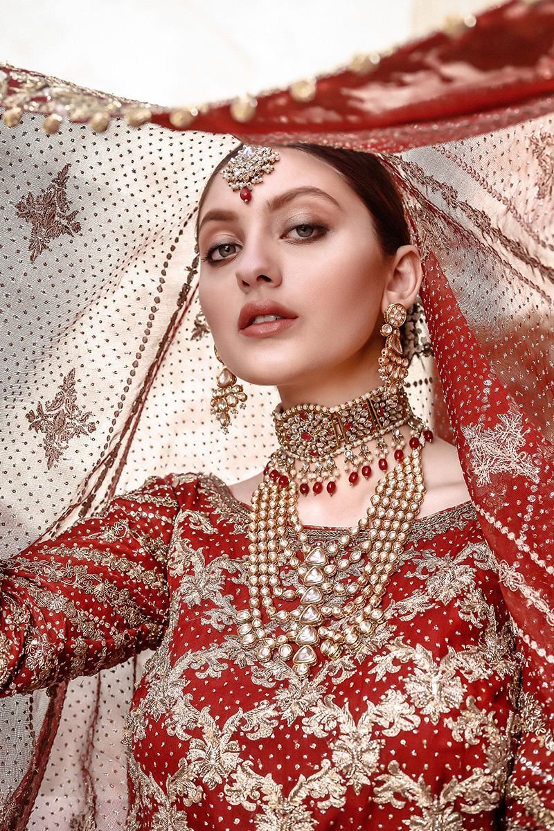 Red Tilla Zardozi Organza Bridal Farshi Gharara (3-Piece) - Image 5