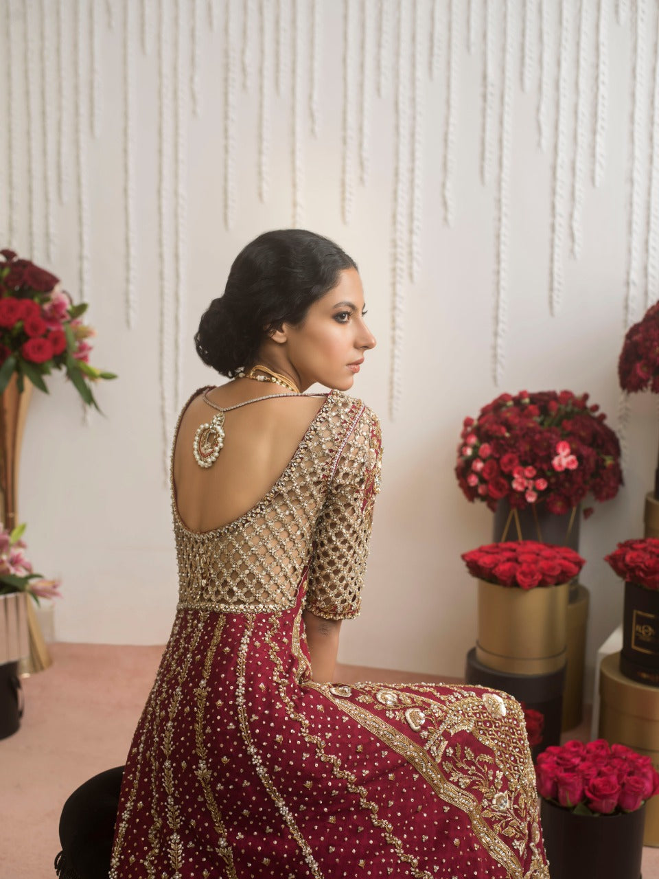 Anaar Red Zardozi Cotton Net Peshwas (3-Piece) - Image 2