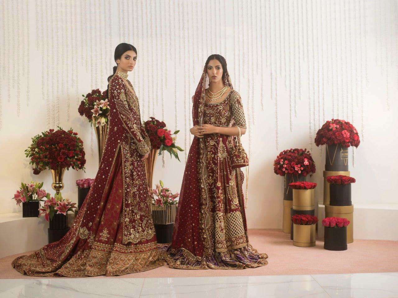 Anaar Red Zardozi Cotton Net Peshwas (3-Piece) - Image 4